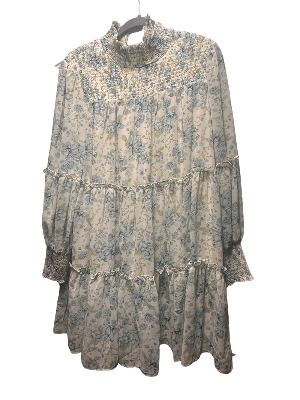 Women’s Blue Floral Smocked Tiered Dress